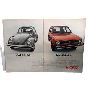 1976 1977 Volkswagen Rabbit and VW Bug Car Original Print Ad vintage 70s